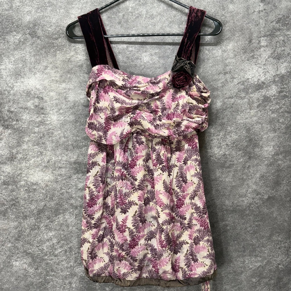 Twin-Set Simona Barbieri Floral Print Ruched Tank Top Womens L Silk Velvet Y2K